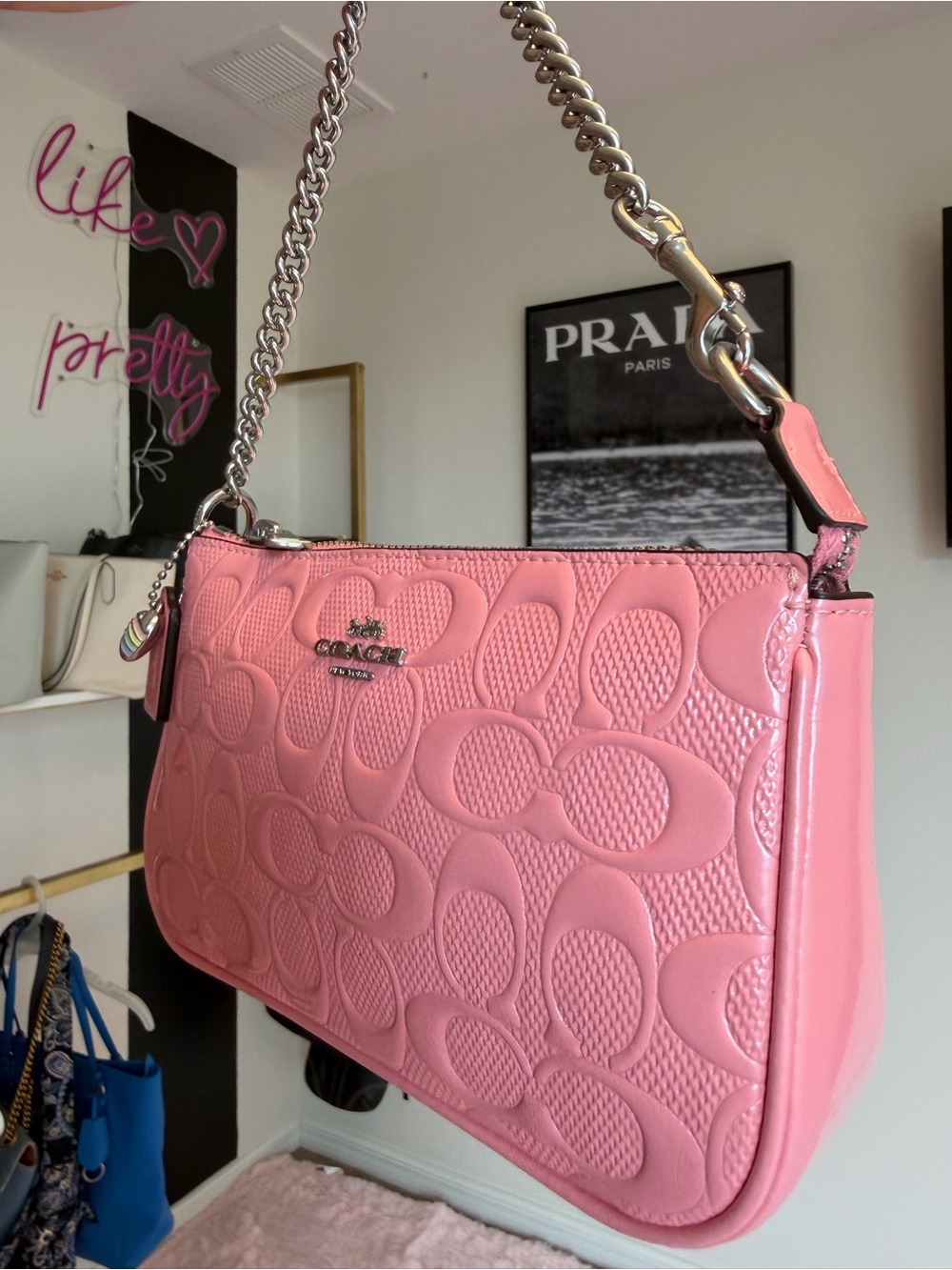 ๐ Coach Nolita 19 Pink Patent Signature Chain Bag CC727 NWT Barbiecore - Picture 15 of 17